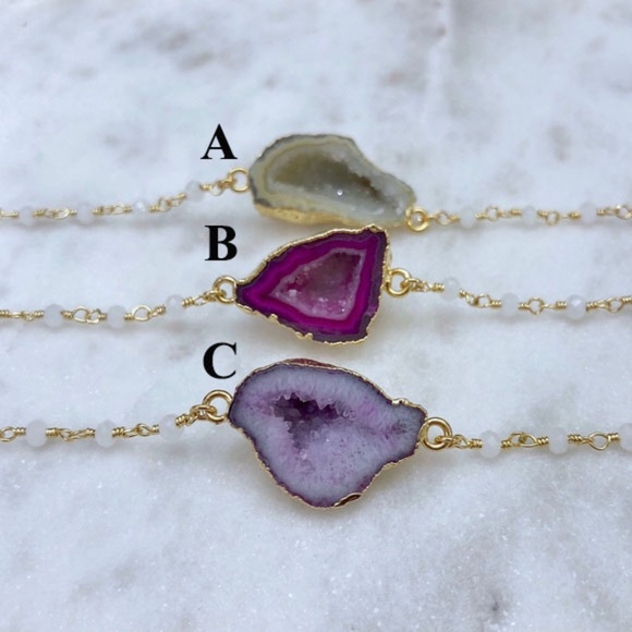 Jewelry - Petite Druzy Geode Chalcedony Gold Chain Necklace